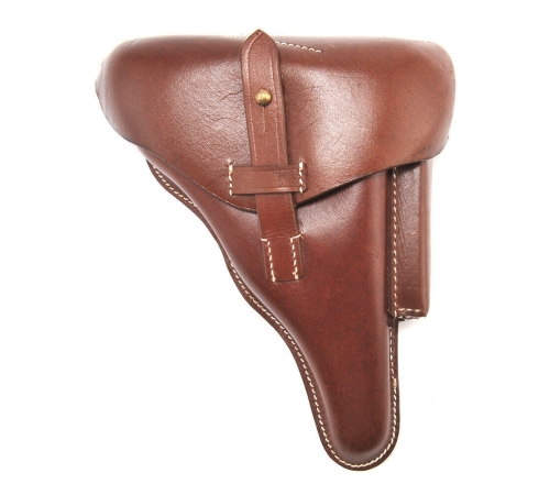 WW2 GERMAN WW2 P08 LUGER HOLSTER Brown Leather Police Model Marked A Fischer Berlin Reproduction 