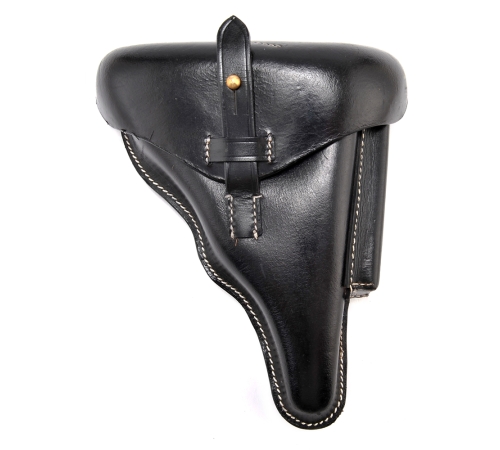 WW2 GERMAN WW2 P08 LUGER HOLSTER Black Leather Police Model Marked A Fischer Berlin Reproduction  