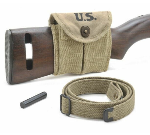 USGI WW2 .30 M1 CARBINE SLING, OILER, & BUTTSTOCK POUCH KHAKI Dated 1942 