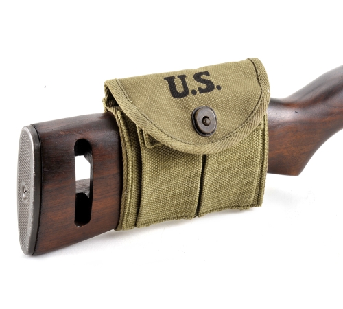 WW2 USGI WW2 .30 M1 CARBINE BUTTSTOCK TYPE POUCH Light OD Green Dated 1942. REPRODUCTION 